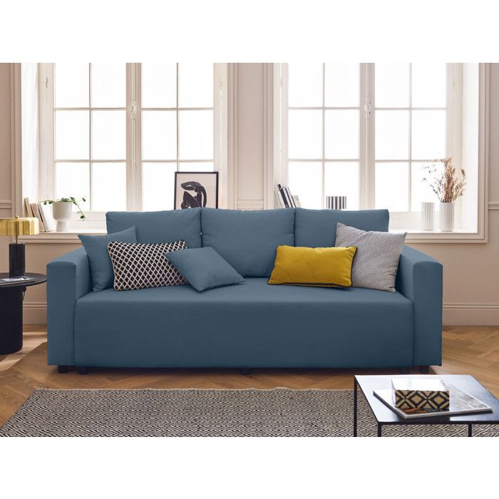 Regala - canapé 3 places - convertible avec coffre - en tissu - Bleu Ardoise
