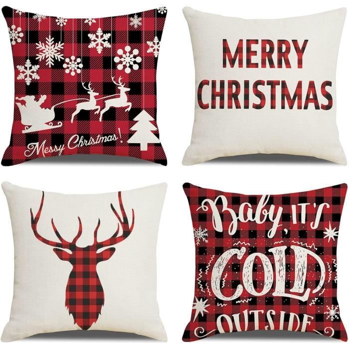 Housse De Coussin De Noël 30x50 Cm - Tissu Polyester/lin, Motif Festif Rouge, Avec Fermeture éclair Invisible