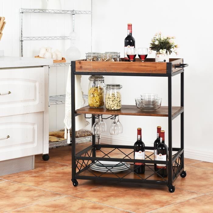 Chariot De Cuisine Avec Micro-Ondes - 2 Étages + Armoire, Roulettes, Dimensions 60x40x98 Cm