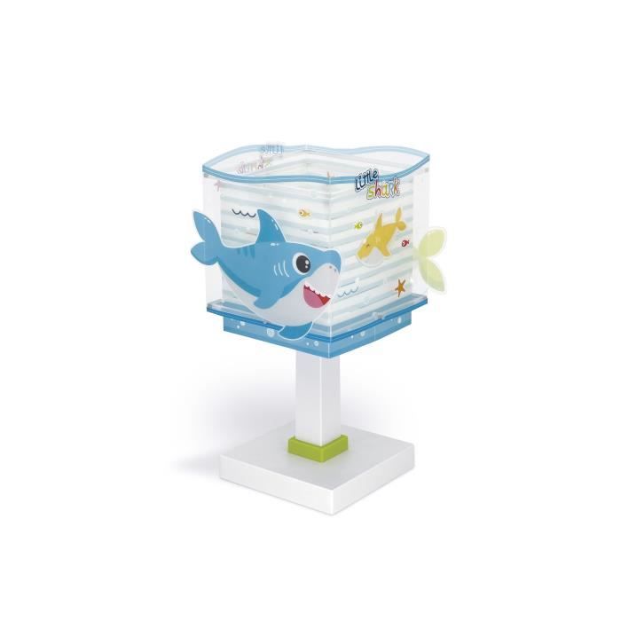 Lampe de chevet - Dalber - Little Shark - Motif requins - L 14 cm - H 30 cm - Bleu Vert Jaune
