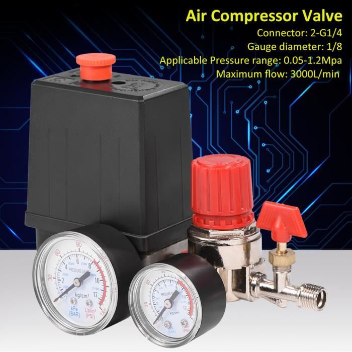 Compresseur d'air Commutateur de Vanne de Pression du Pressostat Compresseur d'Air avec Régulateurs Jauge -WAN