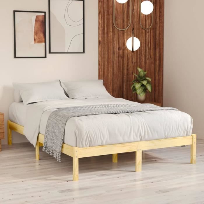 Cadre de lit en bois de pin massif 160x200 cm - GAROSA - 6626 - Contemporain - Design - A lattes