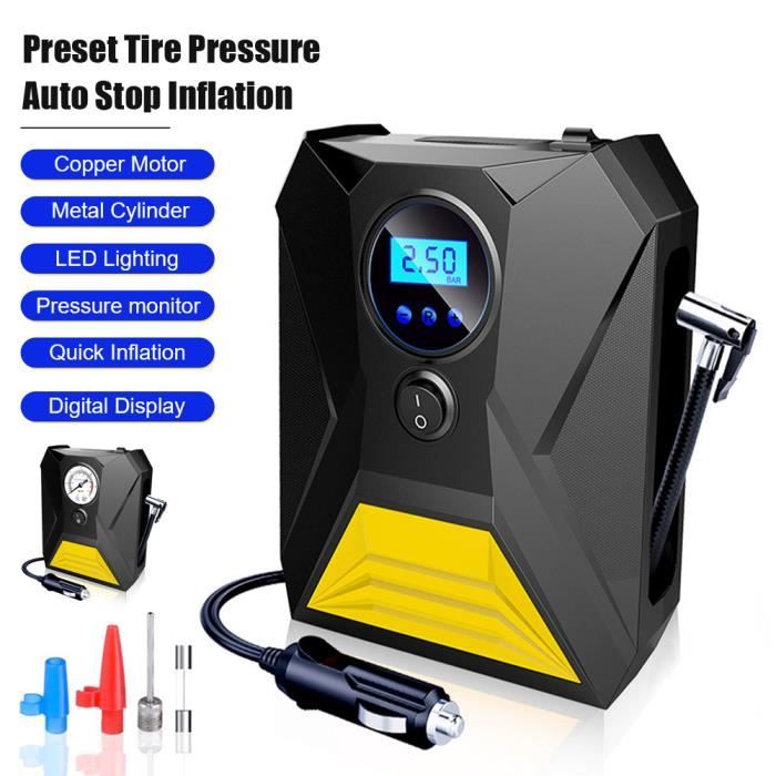 120W Compresseur Auto pour Pneus de Voiture avec Eclairage LED et Affichage Numérique