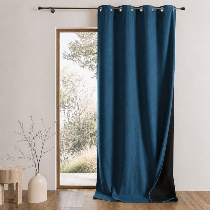 Rideau thermique phonique et semi occultant KONFOR Bleu Paon 140x260 cm