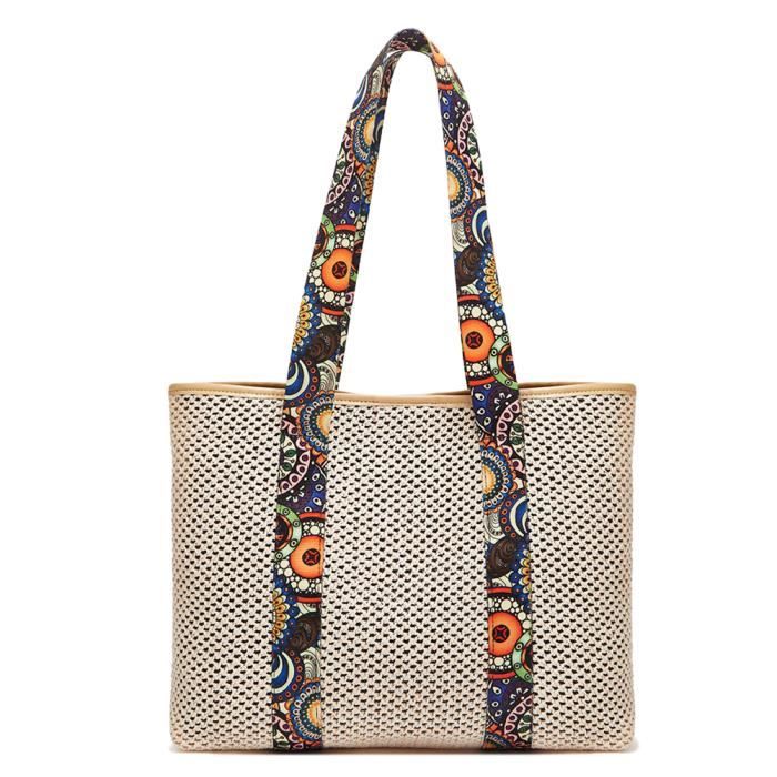 HORREX Paille Sac A Main Femme, Une Epaule Sas De Plage