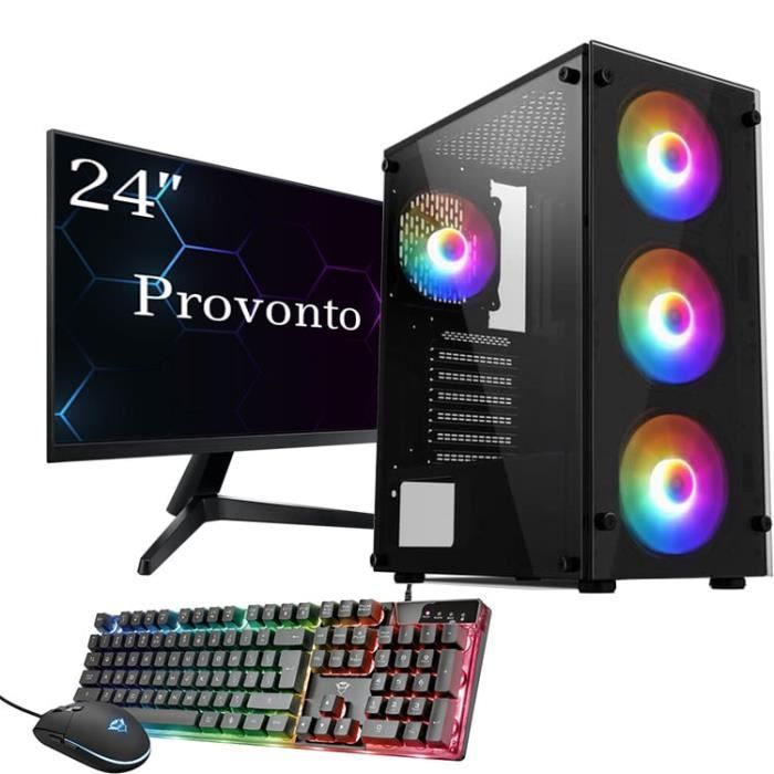 Provonto 12 Cœurs Mid-Range PC Pro Gamer Pack Complet + Ecran 24