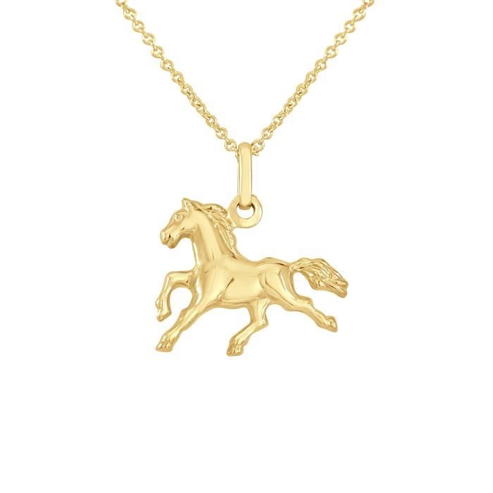 Pendentif Enfants - LÉA & ARTHUR - Motif CHEVAL - Or Jaune 375 - Bijou de qualité - Sac cadeau inclus