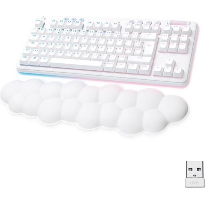 Logitech G - Clavier Gaming - G715 Mécanique Sans Fil Linéaire (GX Red) avec Repose-Poignet - White Mist