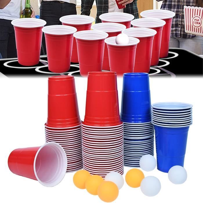 LZQ Set de gobelets Beer Pong, gobelets Beerpong avec balles, réutilisable 100 gobelets de fête et 10 balles pour Noël anniversaire