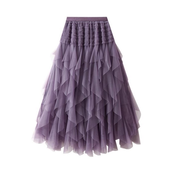 Jupe Tulle Longue Vintage A-Line Multi-Couches – Tutu Élégant Taille Haute Élastique, Style Féminin Et Romantique