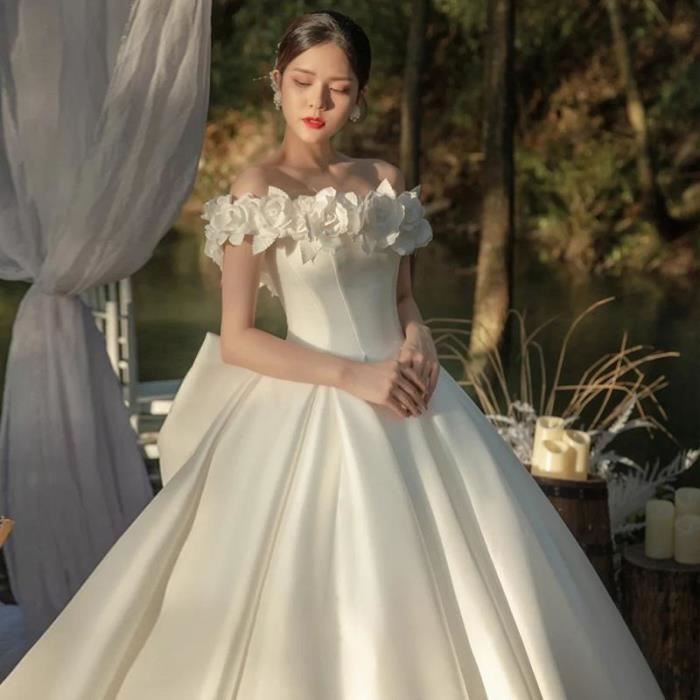Robe de mari e en satin une paule Nouveau blanc bride Senior