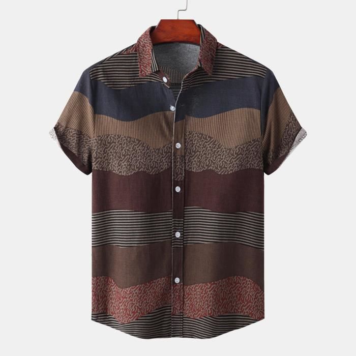 Chemise Hawaïenne Homme Manches Courtes - Imprimé Fleuri - Lin Décontracté - Pour Plage Et Été
