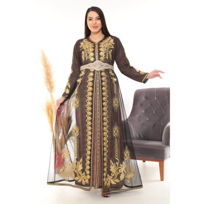 Caftan Prune dore perle takchita abaya karakou grande taille robe dubai oriental