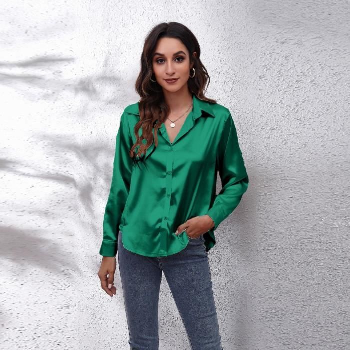 Zeagoo Chemisier en satin élégant pour femme - Col en V - Chemisier en soie - Manches longues boutonnées - Chemisier en satin - Chemise d'affaires décontractée - Chemisier basique solide, marron Zeagoo Chemisier en satin élégant pour femme - Col en V - Chemisier en soie - Manches longues boutonnées - Chemisier en satin - Chemise d'affaires décontractée - Chemisier basique solide, marron