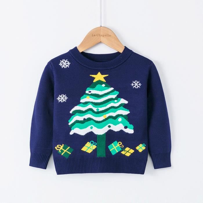Pull de Noel Enfant en Tricot Manches Longues Imprime Col Rond Hiver AIEVIS Bleu Enfant Mixte Bleu Cdiscount Pret a Porter