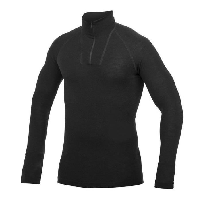 t-shirt thermorégulateur hiver zip turtleneck lite woolpower - homme - noir - ski - respirant