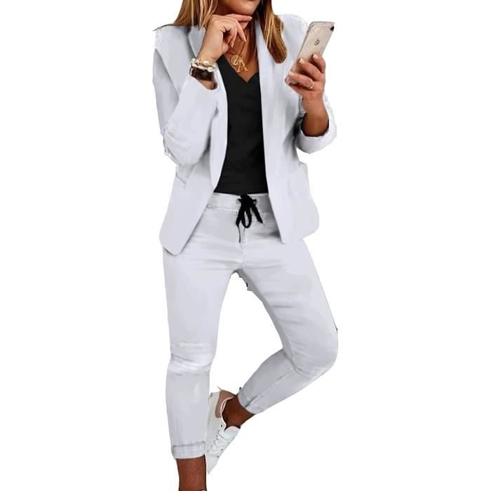 Tailleur Femme Pièces Elegant Slim Fit Blazer Veste Formel Bureau Travail  Pantalon Costumes Manteau Ensemble Blanc