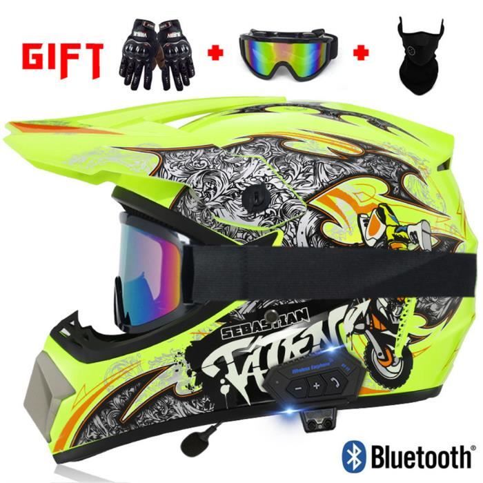 Casque Moto Tout-Terrain Jeunes Adultes - Homologué DOT, Avec Lunettes, Masque, Gants (Taille M)