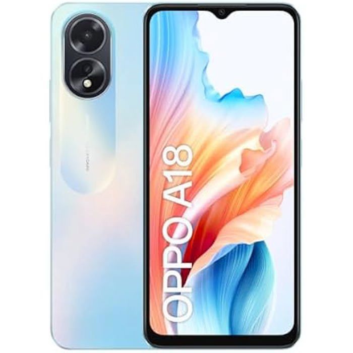 Smartphone OPPO A18 - Bleu - 656 HD+ - 4 Go RAM - 128 Go - Double caméra - Lecteur dempreintes