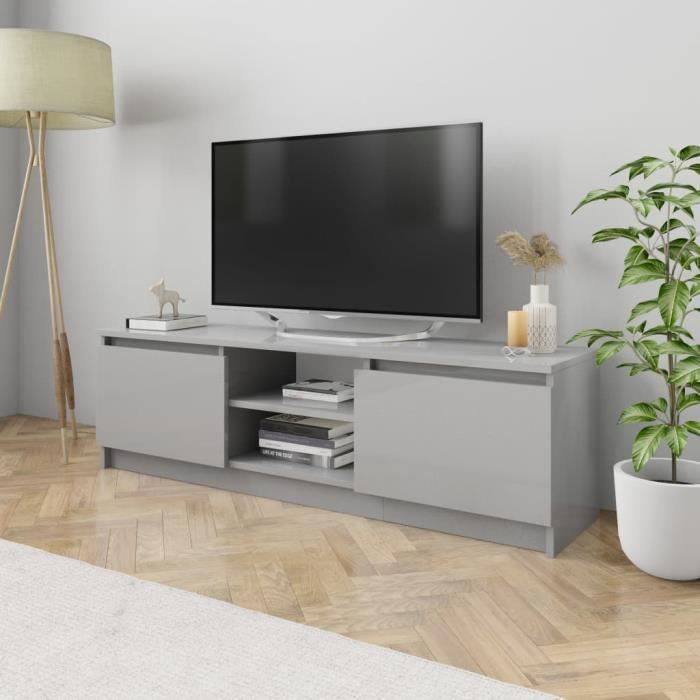 Meuble Tv Banc Tv Meuble De Salon Moderne Gris Brillant 120x30x35 5 Cm Agglomere Cdiscount Maison