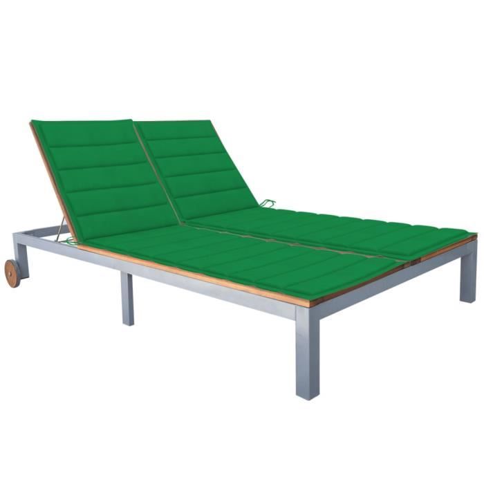 7444&jili•) sale transat bains de soleil scandinave, chaise longue 2 places avec coussin acacia solide et acier top