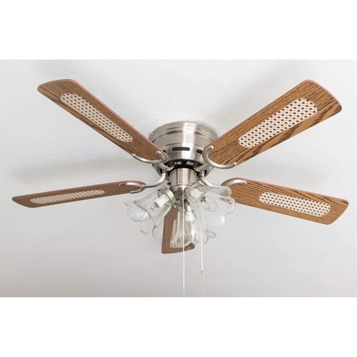 Ventilateur De Plafond Pepeo 105cm - Blanc/Érable - Laiton Antique - 44W - Éclairage Inclus - Pour Pièces Jusqu'à 15m²