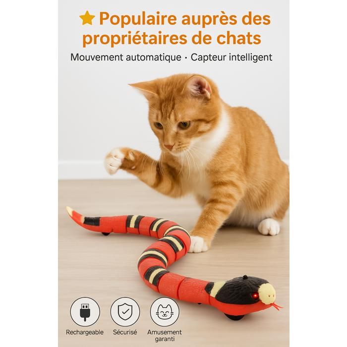 Pwshymi jouet de chat de serpent pour chats Jouet de serpent à détection intelligente, Simulation Interactive, animalerie jouet