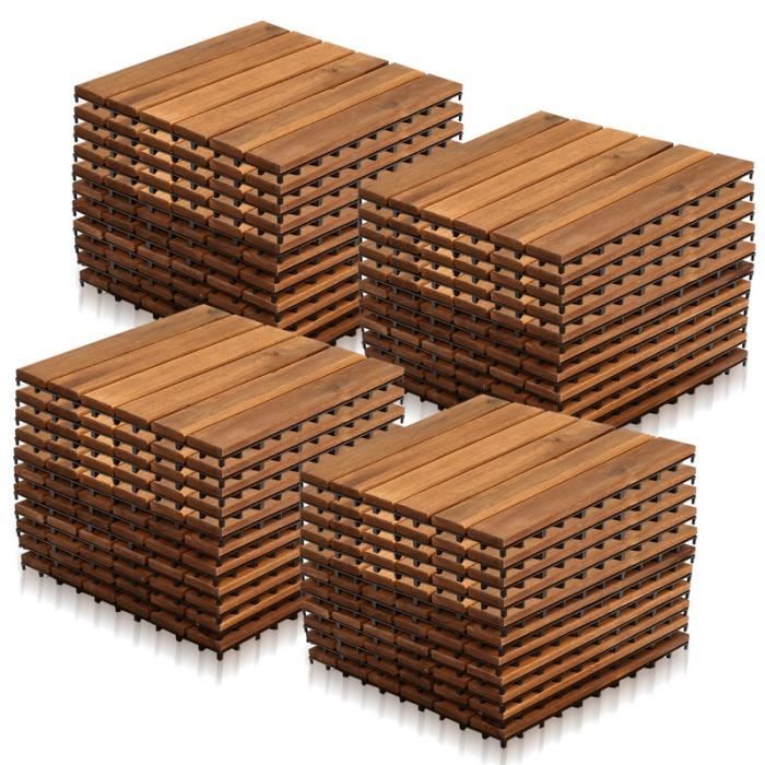 Dalles De Terrasse Emboîtables En Acacia 30x30 Cm - Lot 9 à 54, Résistantes Aux Intempéries, Pour Jardin Et Balcon
