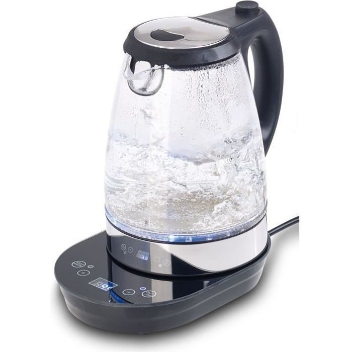 Bouilloire Verre 1,7L LED Bleu - 2200W Sans BPA Avec Base 360°