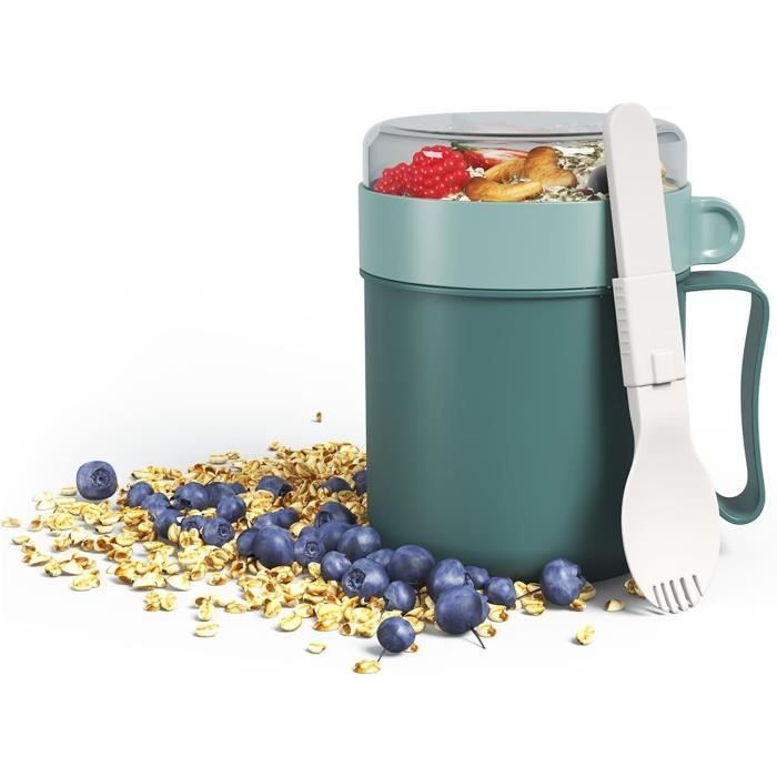 Gobelet à Céréales Portable HUAERSICO 650ml - Avec Cuillère Et Pot Amovible - Pour Bureau, École