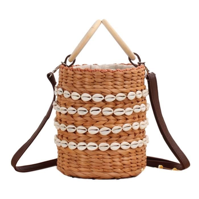 Nouveaux Sacs en Paille Naturelle pour Femmes Sac Seau en Coquille