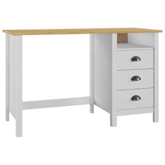 Bureau - SONEW - Hill Range - 3 tiroirs - Bois massif - Blanc et bois clair