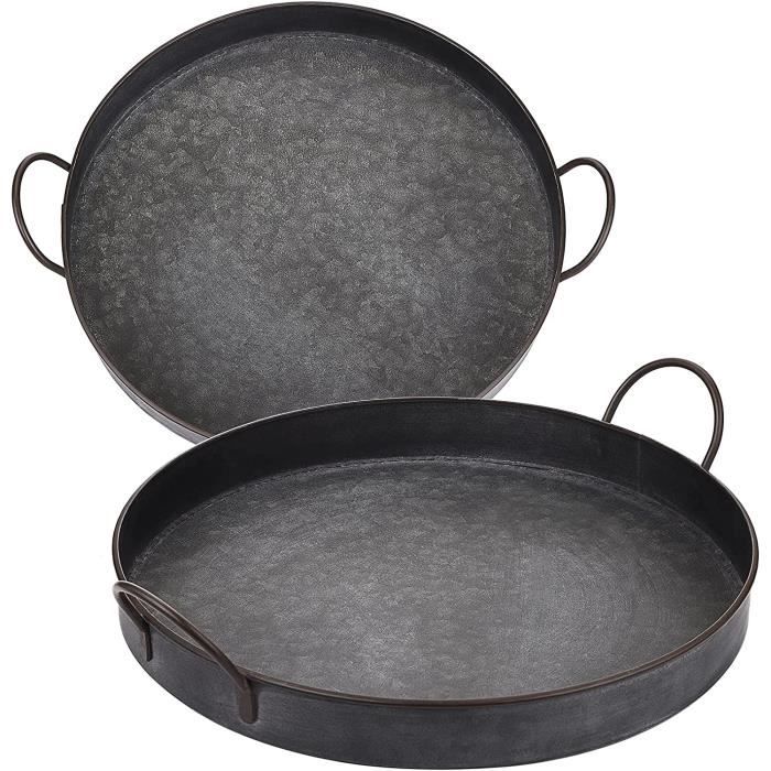 Plateaux Décoratifs Ronds Noirs PRIOTK - Lot De 2, Diamètre 30 Cm, En Mélamine - Idéal Bougeoir, Rangement Ou Déco De Table
