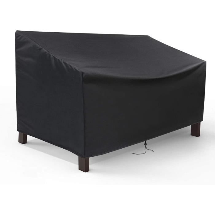 Housse Avec Cordons De Serrage Housse De Banc De Jardin 2 Places Imperméable RICHIE - Tissu Oxford 420D, Dimensions 134x66x63/89cm, Noir