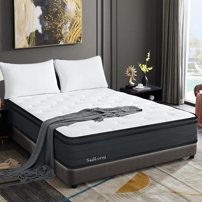 Matelas Suilong 140x190 Cm – Ressorts Ensachés, Mousse Mémoire – Épaisseur 26 Cm – H3/H4