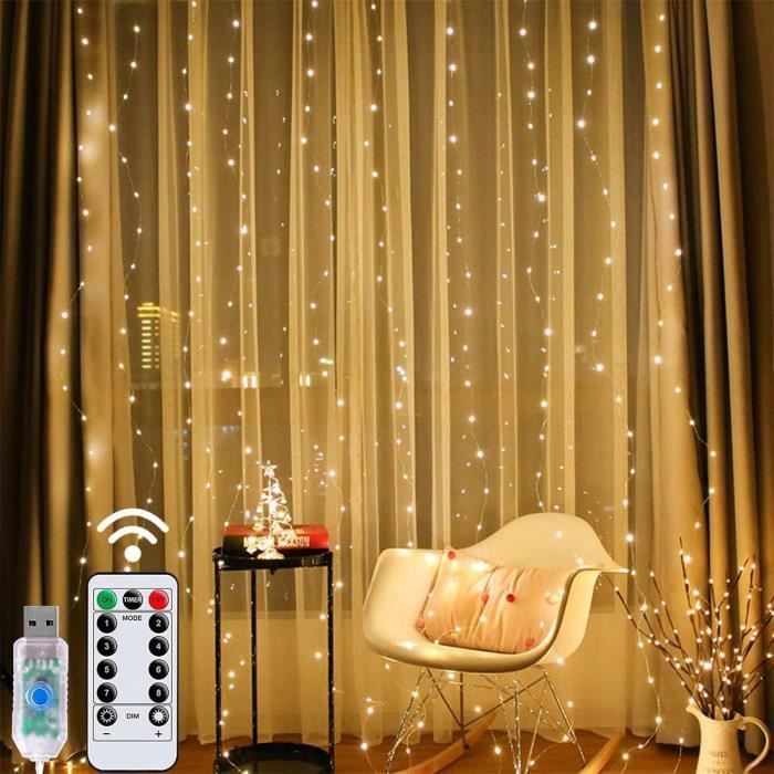Guirlandes Lumineuses, Rideau De Plume 200 Led Télécommande Rideau Lumineux Usb Pour Noël