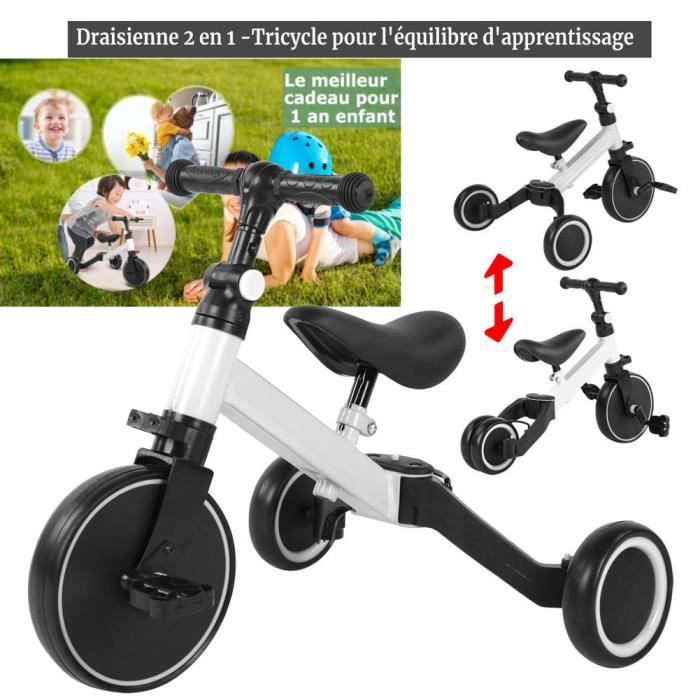 Peradix 3 En 1 – Vélo Draisienne Tricycle évolutif 10 Mois à 4 Ans, Pédales Amovibles, Bleu/blanc