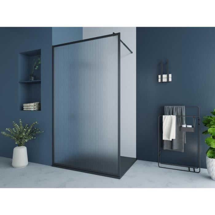 Paroi de douche à l'italienne VIRANA - verre texturé - 120x200 cm - noir mat