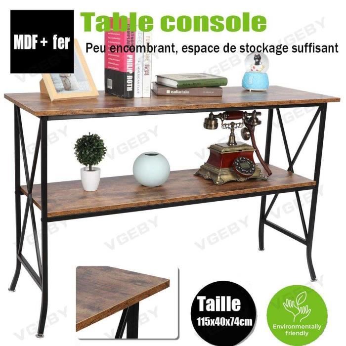 table console 2 niveaux bureau d'angle canapé latéral table basse chevet - vgeby - campagne - bois - marron