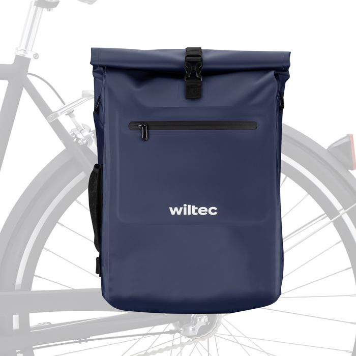 Wiltec Sacoche sac à dos étanche pour porte-bagages bleue – capacité de 25 L – en 500D PVC – avec compartiment pour ordinateur porta