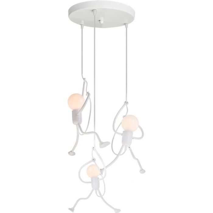 UNI Suspension Luminaire Humanoïde 3 Lumières en Barre Moderne Lustre Créatif Blanc pour Salon Chambre Couloir