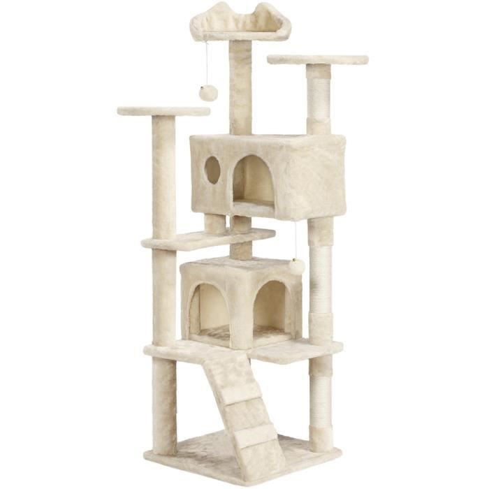 Comparer les prix de Arbre à Chat YAHEETECH avec 2 Niches 3 Plateformes 2 Boules Sisal Hauteur 158cm pour 3-4 Chats Beige