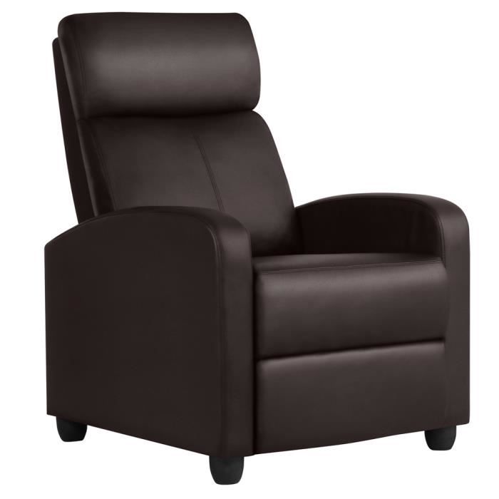 yaheetech fauteuil de relaxation petit canapé inclinable en similicuir en 3 positions 1 place 85 × 67 × 99,5 cm jusqu’à 120 kg brun