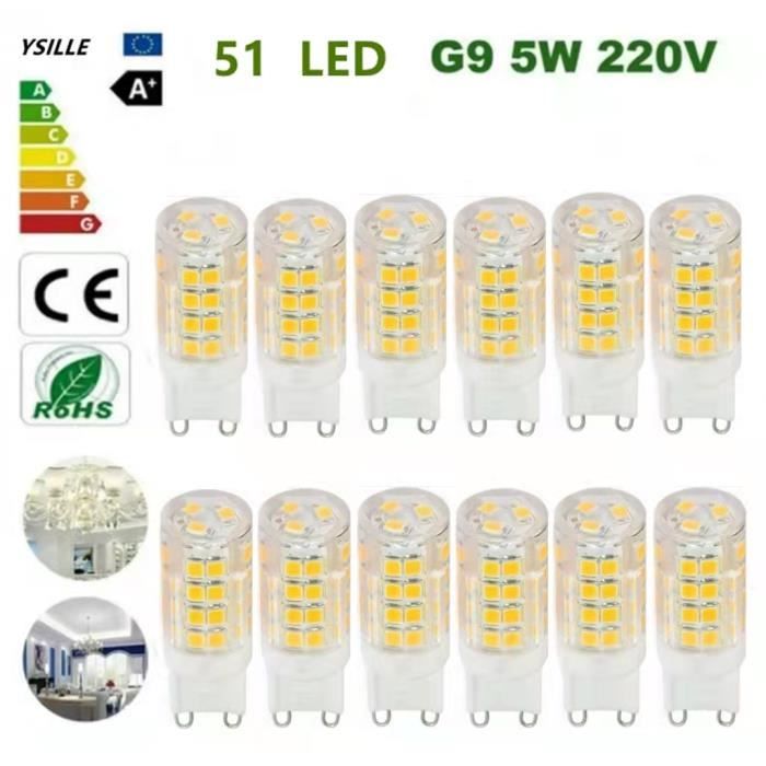 12 Ampoules LED G9 5W équivalent à 40W AC220V lumière Blanche Froide