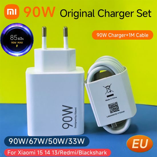 Chargeur Rapide Redmi Chargeur Rapide 90W Xiaomi/Redmi/POCO - Avec Câble USB -C 6A 1m, HyperCharge Adaptateur USB-C Xiaomi