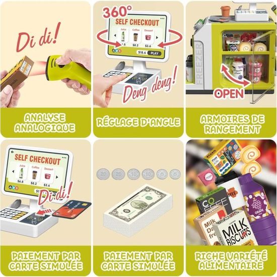 BUYGER Caisse Enregistreuse Jouet Grande Taille Avec Scanner, Balance, Calculatrice – Son & Lumière – Cadeau Supermarché Pour Enfants 3+ Ans