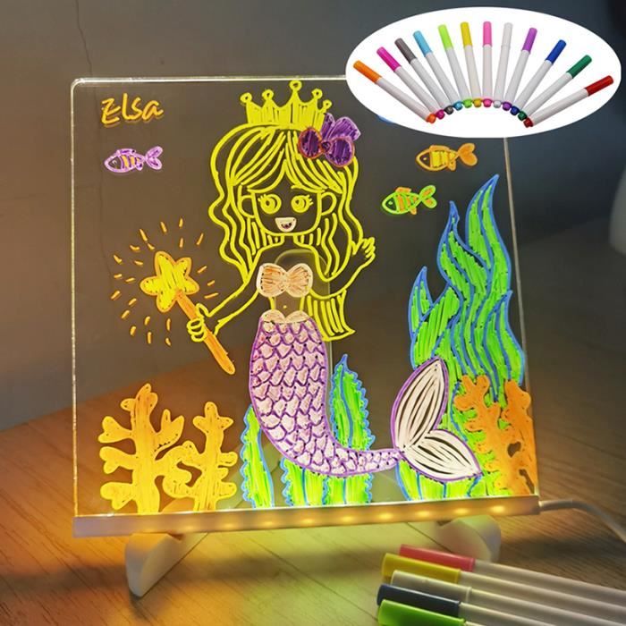 Tableau Lumineux Message LED 40x30cm, 5 Modes & 6 couleurs, Ardoise Lumineuse Néon pour Dessin et Messages, Effaçable à Sec, avec 7 couleurs Stylo, Pour Café, Maison, Bureau