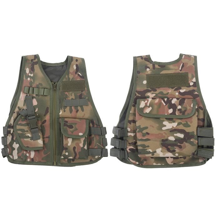 Gilet Camouflage Enfant Ranrann Réglable Multi-Poches - Veste Sans Manches Pour Chasse, Randonnée, Camping
