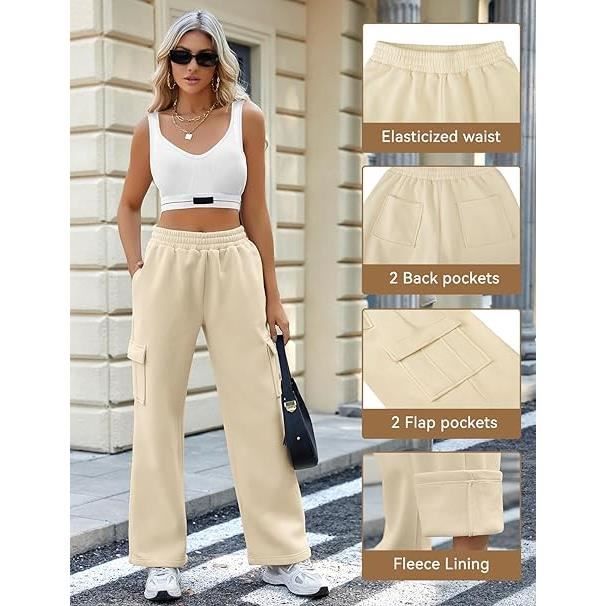 Pantalon Jogging Femme Taille Haute - Pantalon Large Sport Et Décontracté Avec Poches