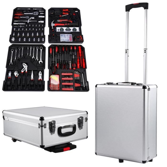 Boîte à outils valise à outils mallette à outils trolley à outils caisse à outils  rangement stockage fichiers 38 cm noir helloshop26 02_0003216 - Conforama